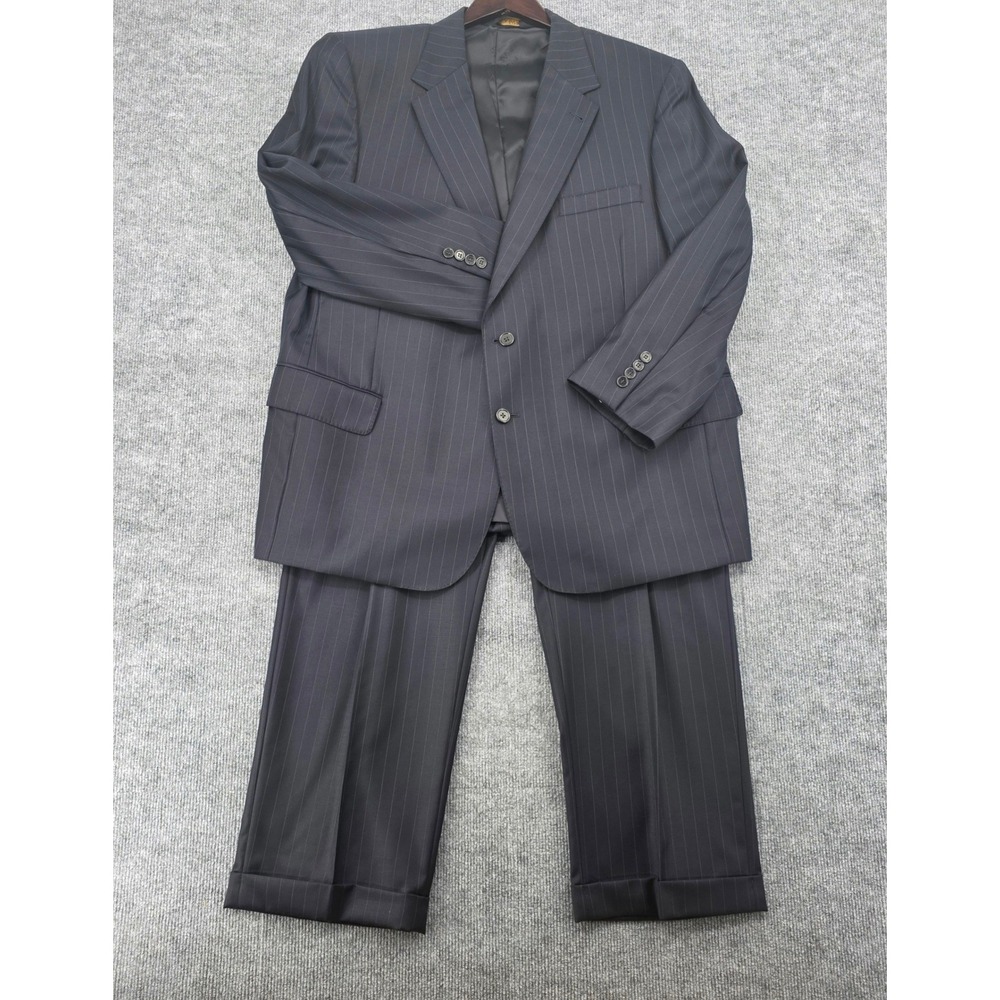 Jos A Bank Signature Gold Mens Navy Blue Pinstripe 2 Button Suit Set 2 Piece